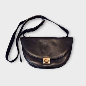Flattered Cindy Half Moon Black Leather Crossbody Bag